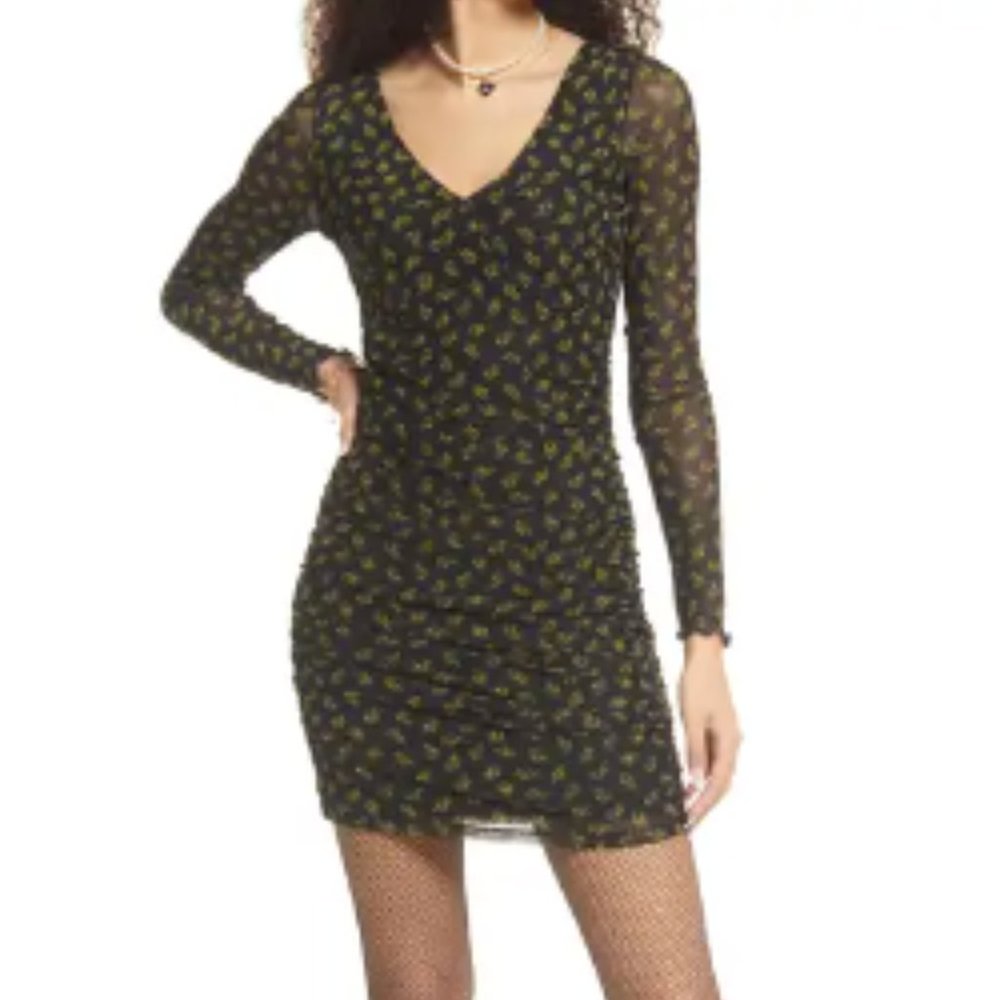 B.P. Ruched Long Sleeve Body-Con Dress